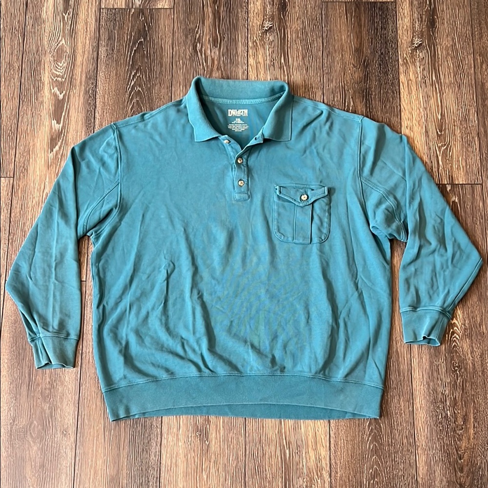 Duluth Trading Co Henley Teal Long Sleeve Polo Shirt Mens 2XL